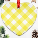 Plaid Chevron Yellow White Wave Heart Ornament (Two Sides) Front