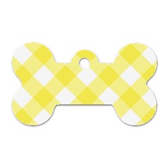 Plaid Chevron Yellow White Wave Dog Tag Bone (one Side) by Mariart