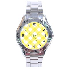 Plaid Chevron Yellow White Wave Stainless Steel Analogue Watch by Mariart