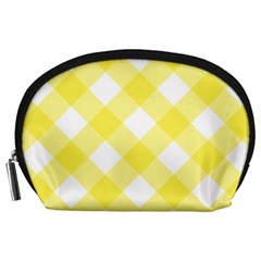 Plaid Chevron Yellow White Wave Accessory Pouches (large)  by Mariart