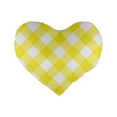 Plaid Chevron Yellow White Wave Standard 16  Premium Flano Heart Shape Cushions by Mariart