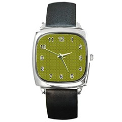 Royal Green Vintage Seamless Flower Floral Square Metal Watch by Mariart