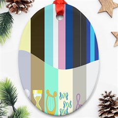 Rainbow Color Line Vertical Rose Bubble Note Carrot Ornament (Oval)