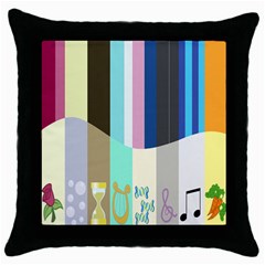 Rainbow Color Line Vertical Rose Bubble Note Carrot Throw Pillow Case (Black)