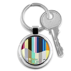 Rainbow Color Line Vertical Rose Bubble Note Carrot Key Chains (Round) 