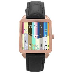 Rainbow Color Line Vertical Rose Bubble Note Carrot Rose Gold Leather Watch  by Mariart