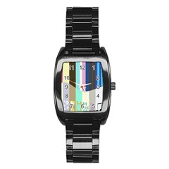 Rainbow Color Line Vertical Rose Bubble Note Carrot Stainless Steel Barrel Watch