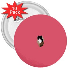 Minimalism Cat Pink Animals 3  Buttons (10 Pack)  by Mariart