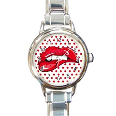 Sexy Lips Red Polka Dot Round Italian Charm Watch by Mariart