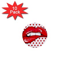 Sexy Lips Red Polka Dot 1  Mini Buttons (10 Pack)  by Mariart