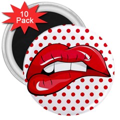 Sexy Lips Red Polka Dot 3  Magnets (10 Pack) 