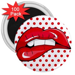 Sexy Lips Red Polka Dot 3  Magnets (100 Pack) by Mariart