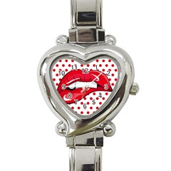 Sexy Lips Red Polka Dot Heart Italian Charm Watch by Mariart