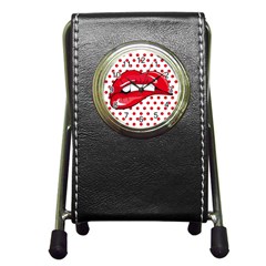 Sexy Lips Red Polka Dot Pen Holder Desk Clocks by Mariart