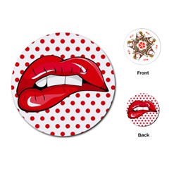 Sexy Lips Red Polka Dot Playing Cards (round)  by Mariart