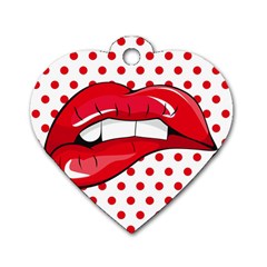 Sexy Lips Red Polka Dot Dog Tag Heart (two Sides) by Mariart