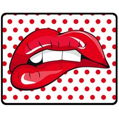 Sexy Lips Red Polka Dot Fleece Blanket (medium)  by Mariart