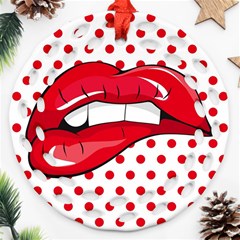 Sexy Lips Red Polka Dot Ornament (round Filigree) by Mariart