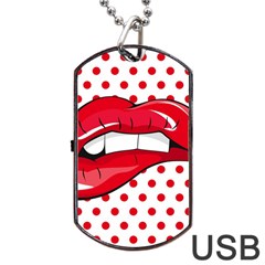 Sexy Lips Red Polka Dot Dog Tag Usb Flash (two Sides) by Mariart