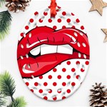 Sexy Lips Red Polka Dot Oval Filigree Ornament (Two Sides) Front