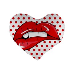 Sexy Lips Red Polka Dot Standard 16  Premium Flano Heart Shape Cushions by Mariart