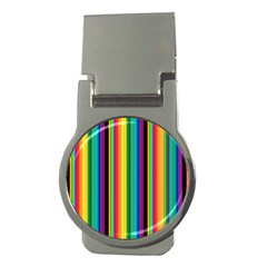 Multi Colored Colorful Bright Stripes Wallpaper Pattern Background Money Clips (round)  by Nexatart