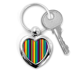 Multi Colored Colorful Bright Stripes Wallpaper Pattern Background Key Chains (heart)  by Nexatart