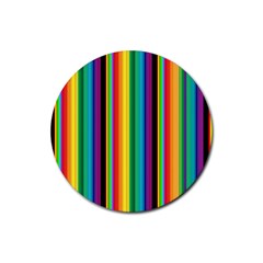 Multi Colored Colorful Bright Stripes Wallpaper Pattern Background Rubber Round Coaster (4 Pack)  by Nexatart