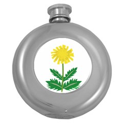 Sunflower Floral Flower Yellow Green Round Hip Flask (5 Oz) by Mariart