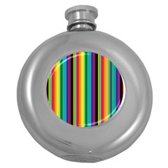 Multi Colored Colorful Bright Stripes Wallpaper Pattern Background Round Hip Flask (5 Oz) by Nexatart