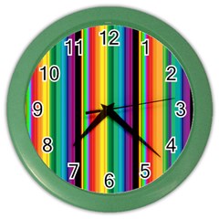 Multi Colored Colorful Bright Stripes Wallpaper Pattern Background Color Wall Clocks by Nexatart