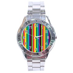 Multi Colored Colorful Bright Stripes Wallpaper Pattern Background Stainless Steel Analogue Watch by Nexatart