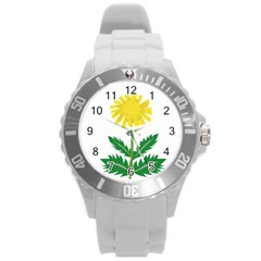 Sunflower Floral Flower Yellow Green Round Plastic Sport Watch (l) by Mariart