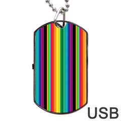 Multi Colored Colorful Bright Stripes Wallpaper Pattern Background Dog Tag Usb Flash (one Side) by Nexatart