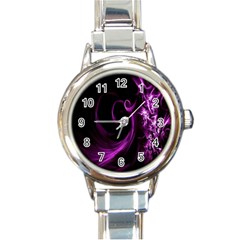 Purple Flower Floral Round Italian Charm Watch