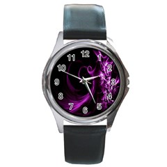 Purple Flower Floral Round Metal Watch by Mariart