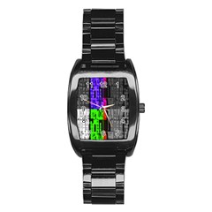 Repeated Tapestry Pattern Stainless Steel Barrel Watch