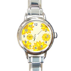 Sunflowers Flower Floral Yellow Round Italian Charm Watch by Mariart