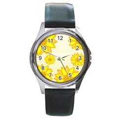 Sunflowers Flower Floral Yellow Round Metal Watch by Mariart