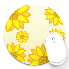 Sunflowers Flower Floral Yellow Round Mousepads by Mariart