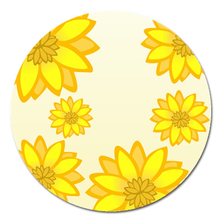 Sunflowers Flower Floral Yellow Magnet 5  (Round)