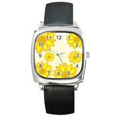 Sunflowers Flower Floral Yellow Square Metal Watch by Mariart