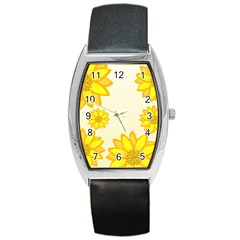 Sunflowers Flower Floral Yellow Barrel Style Metal Watch by Mariart