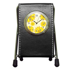 Sunflowers Flower Floral Yellow Pen Holder Desk Clocks by Mariart