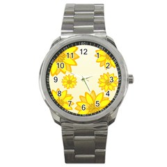 Sunflowers Flower Floral Yellow Sport Metal Watch by Mariart