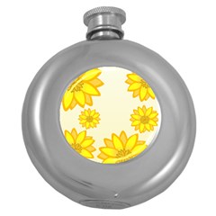 Sunflowers Flower Floral Yellow Round Hip Flask (5 Oz) by Mariart