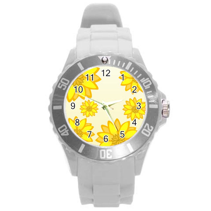 Sunflowers Flower Floral Yellow Round Plastic Sport Watch (L)