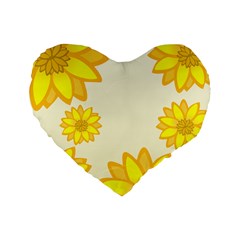 Sunflowers Flower Floral Yellow Standard 16  Premium Heart Shape Cushions by Mariart