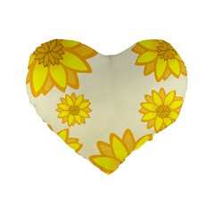 Sunflowers Flower Floral Yellow Standard 16  Premium Flano Heart Shape Cushions by Mariart