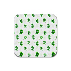 Leaf Green White Rubber Coaster (square)  by Mariart